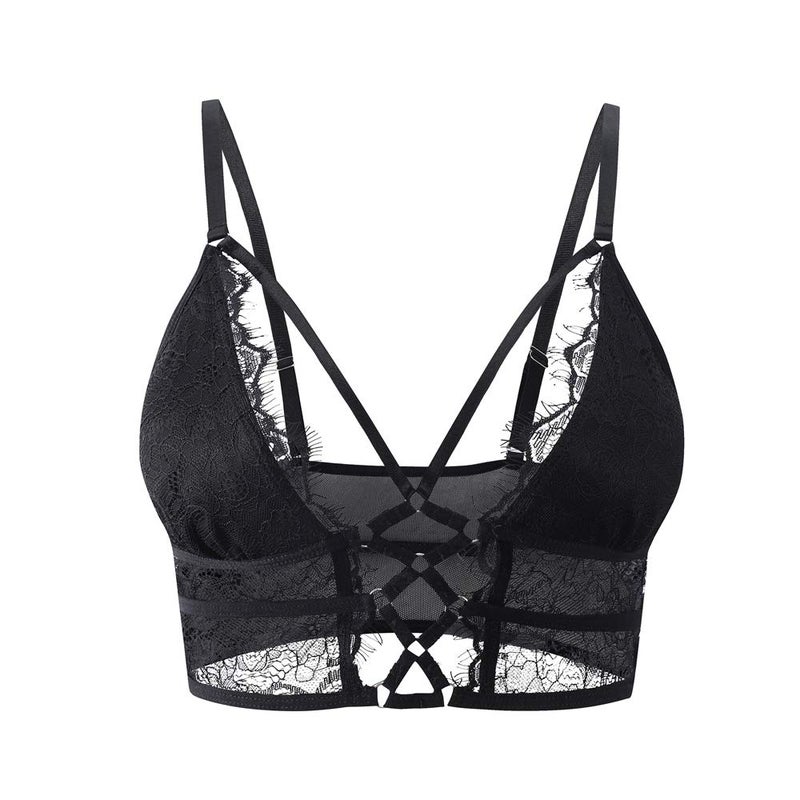 Buitifo Womens Cami Bra Criss Cross Eyelash Crop Top Bra Sexy Vest Bralette Busiter Lingerie (Black,XL) - Image 1